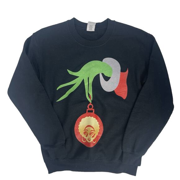 Graphic Grinch Hand Ornament Christmas Black Women’s Sweatshirt Size Small S - Picture 7 of 8